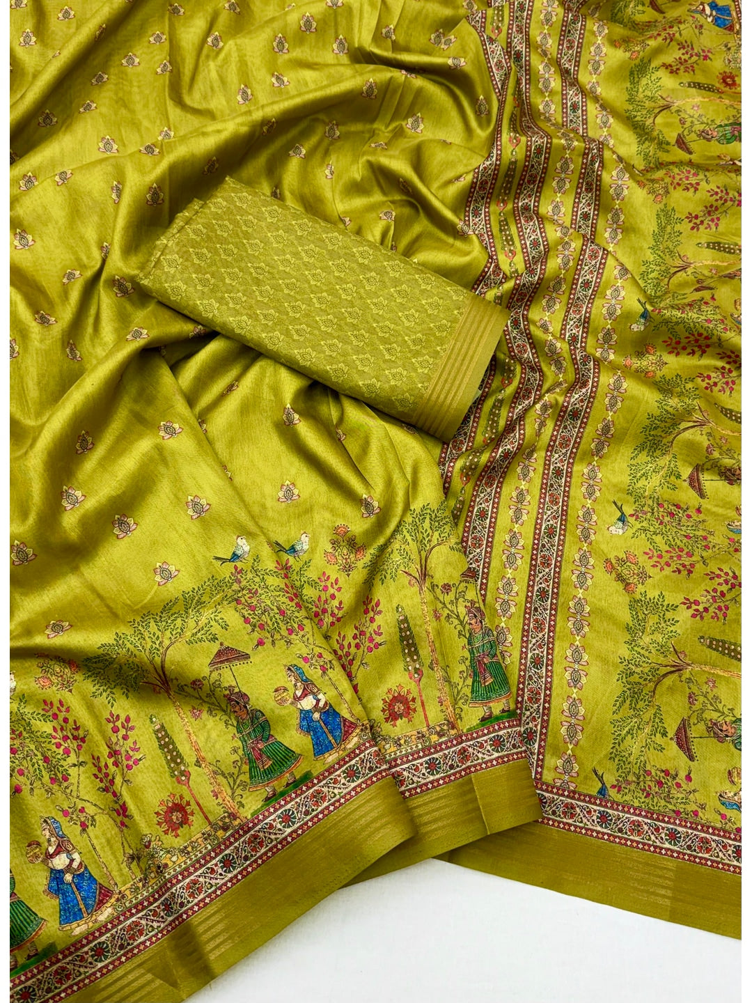 Peachmode Green Cotton Silk Digital Printed Saree - Image 3