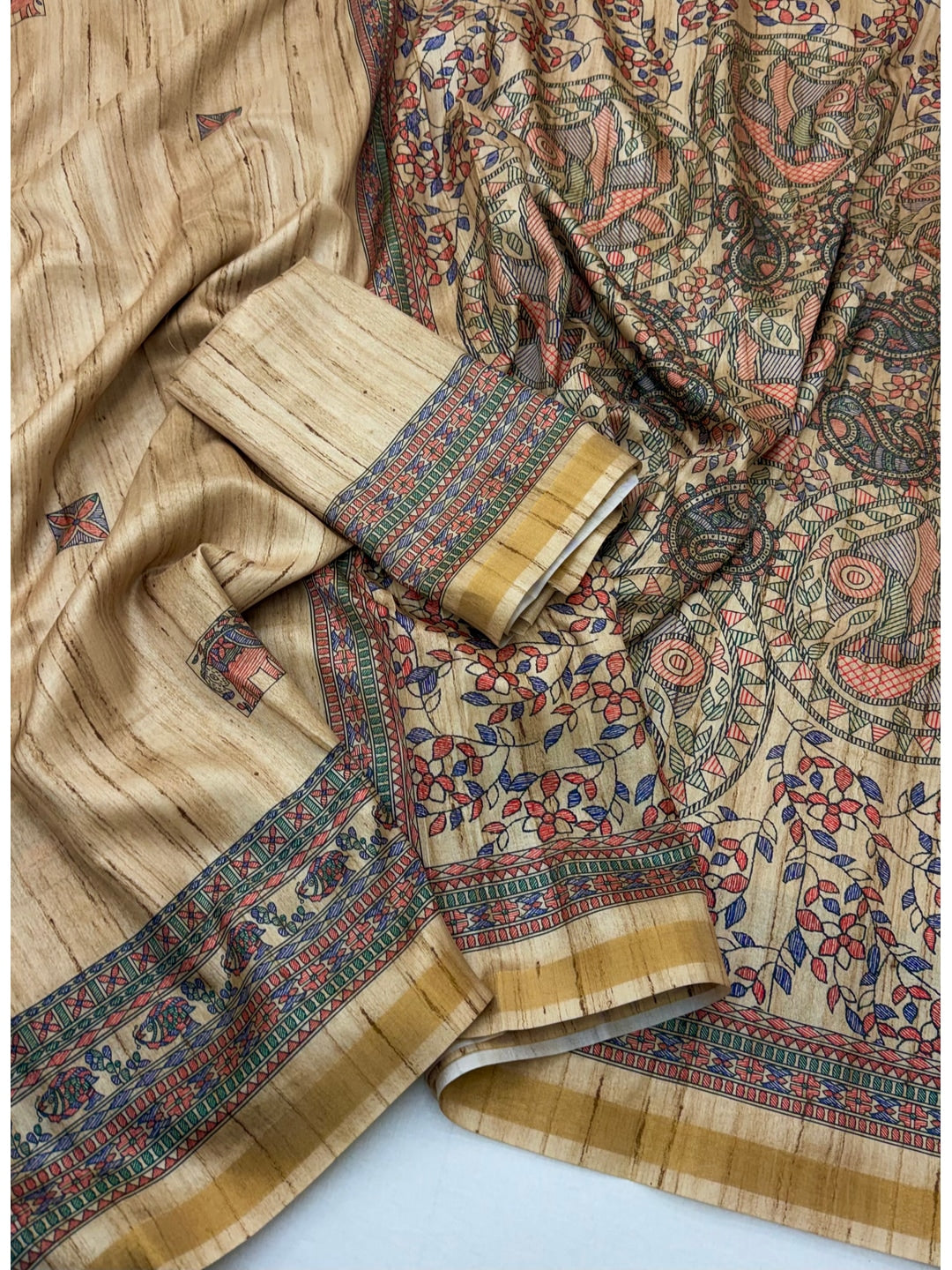 Peachmode Beige Art Silk Digital Printed Saree - Image 2