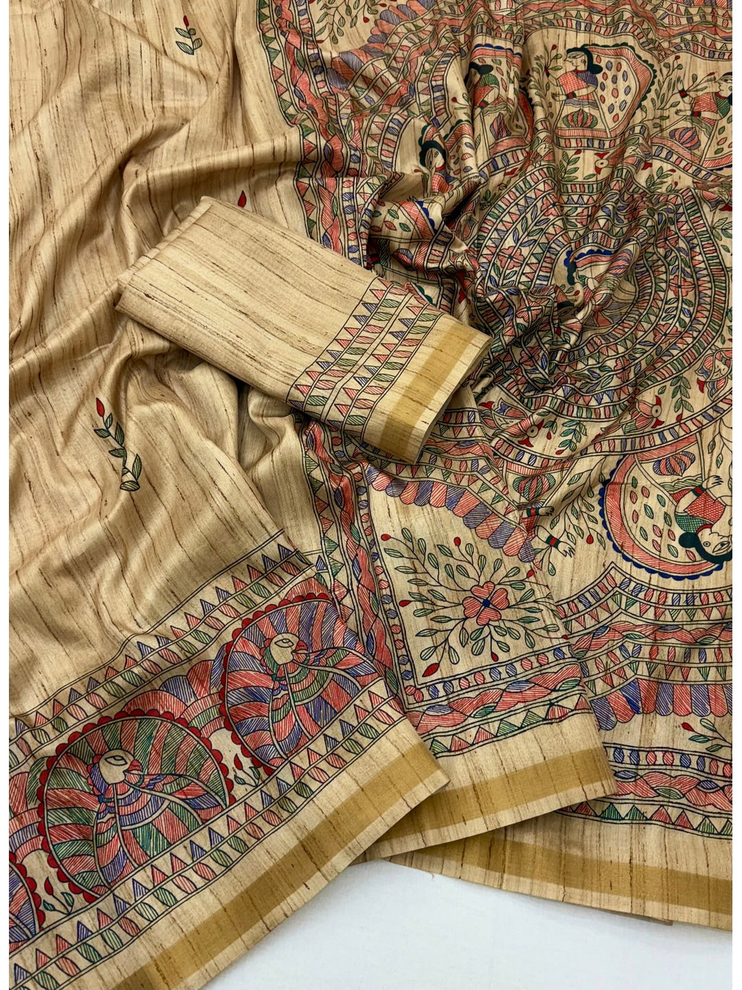 Peachmode Cream Art Silk Digital Printed Saree - Image 2