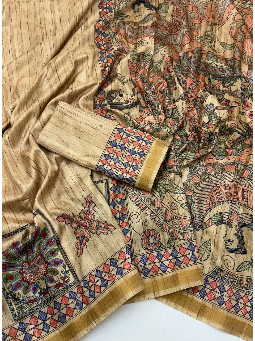 Peachmode Beige & Peach Art Silk Digital Printed Saree - Image 2