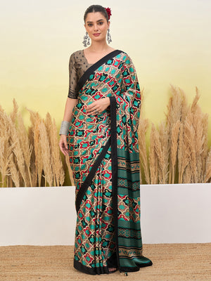 Peachmode Black Semi Modal Printed Saree - Image 1