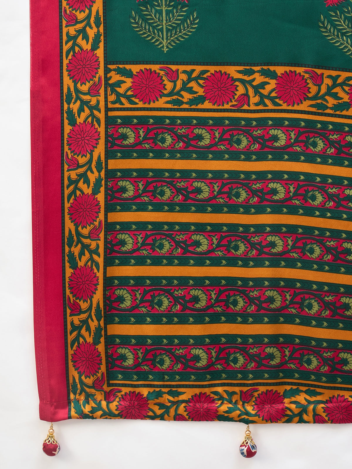 Peachmode Green Semi Modal Printed Saree - Image 5