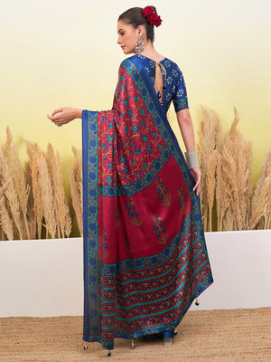 Peachmode Red Semi Modal Printed Saree - Image 2