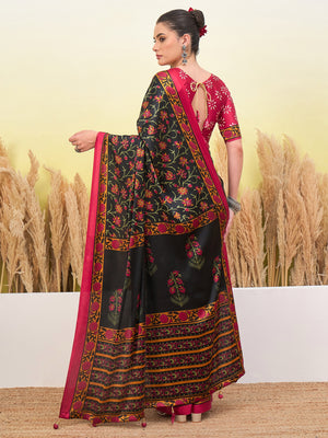 Peachmode Black Semi Modal Printed Saree - Image 2