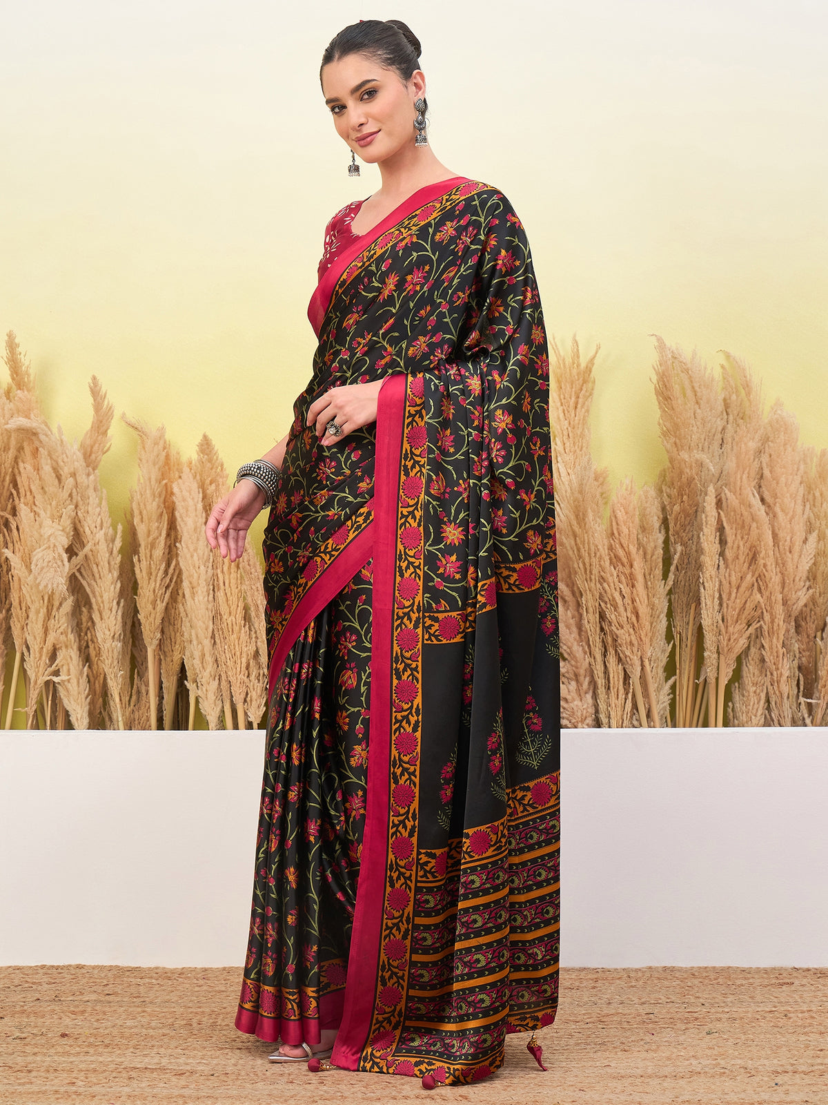 Peachmode Black Semi Modal Printed Saree - Image 3