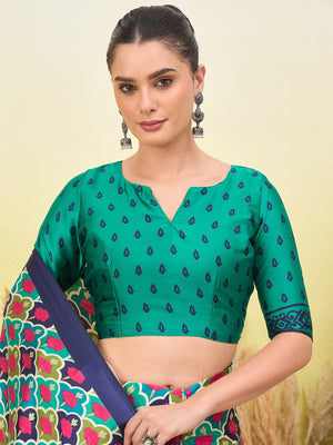 Peachmode Blue Semi Modal Printed Saree - Image 2