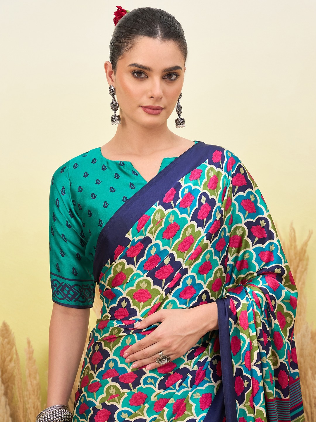 Peachmode Blue Semi Modal Printed Saree - Image 4