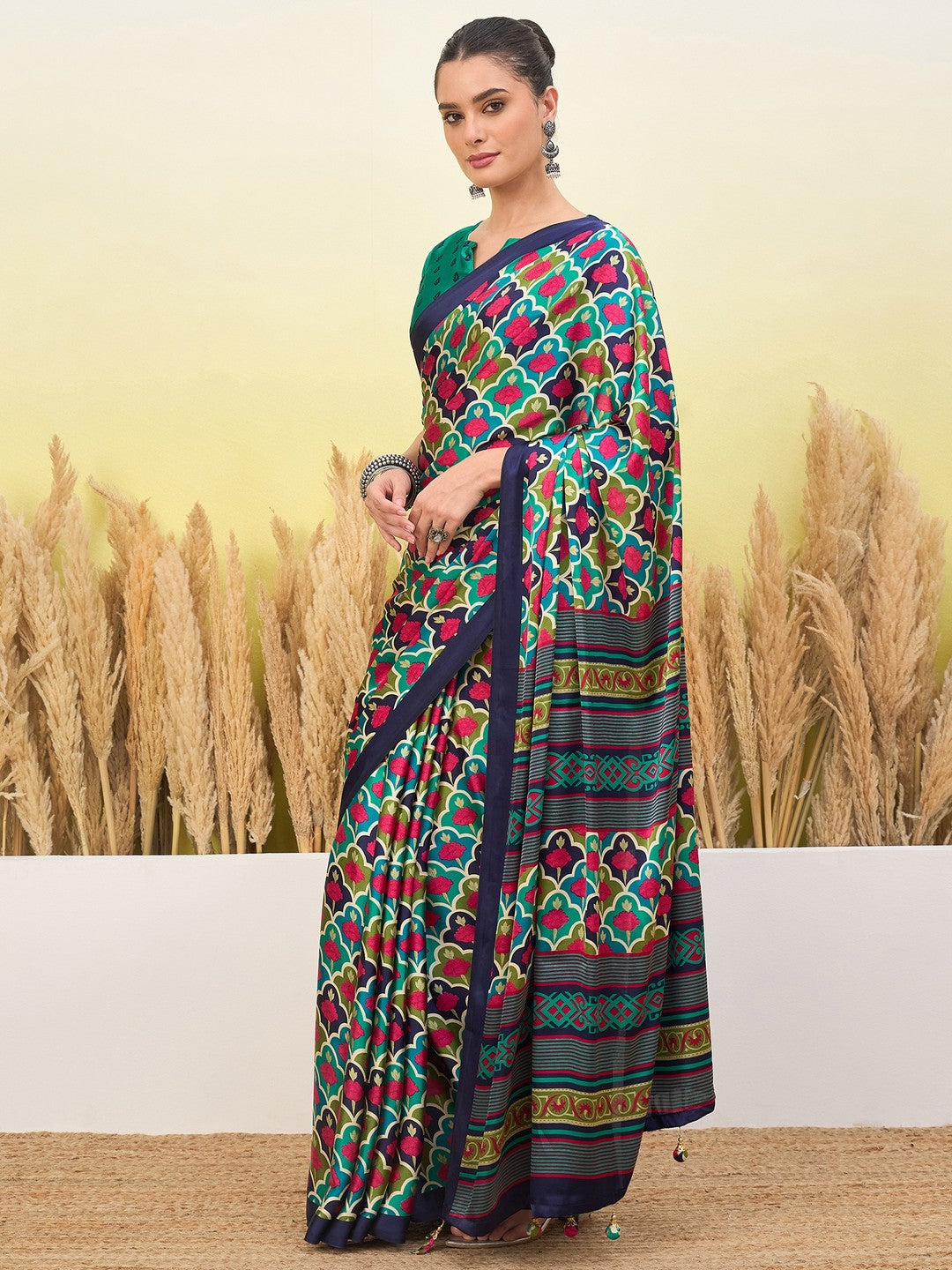 Peachmode Blue Semi Modal Printed Saree - Image 5