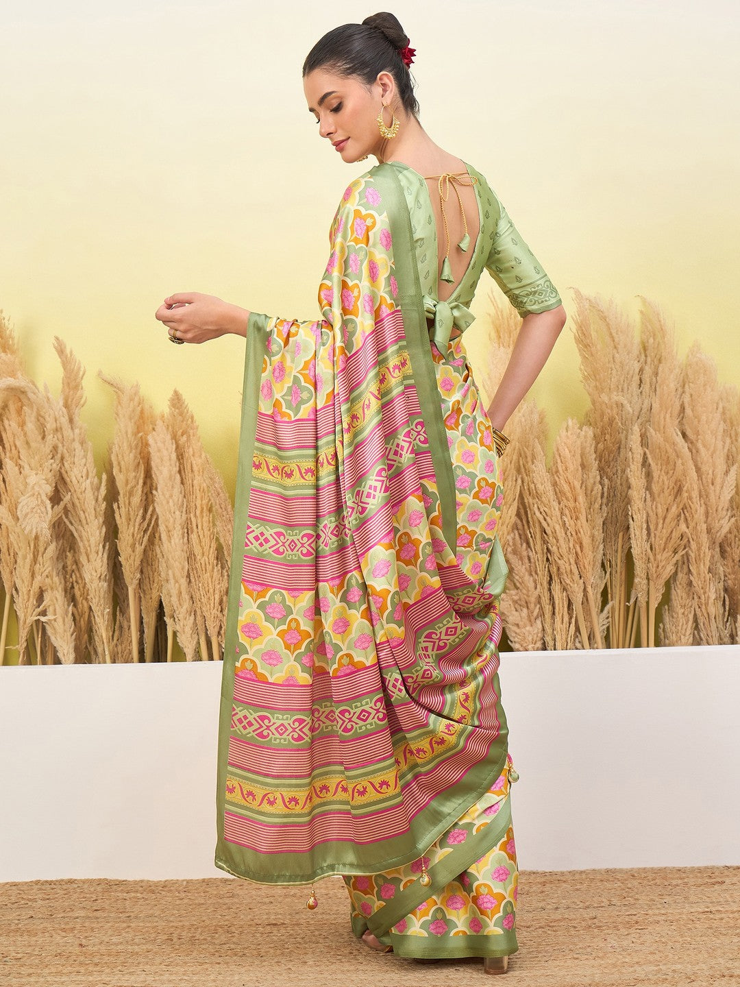 Peachmode Pista Semi Modal Printed Saree - Image 3