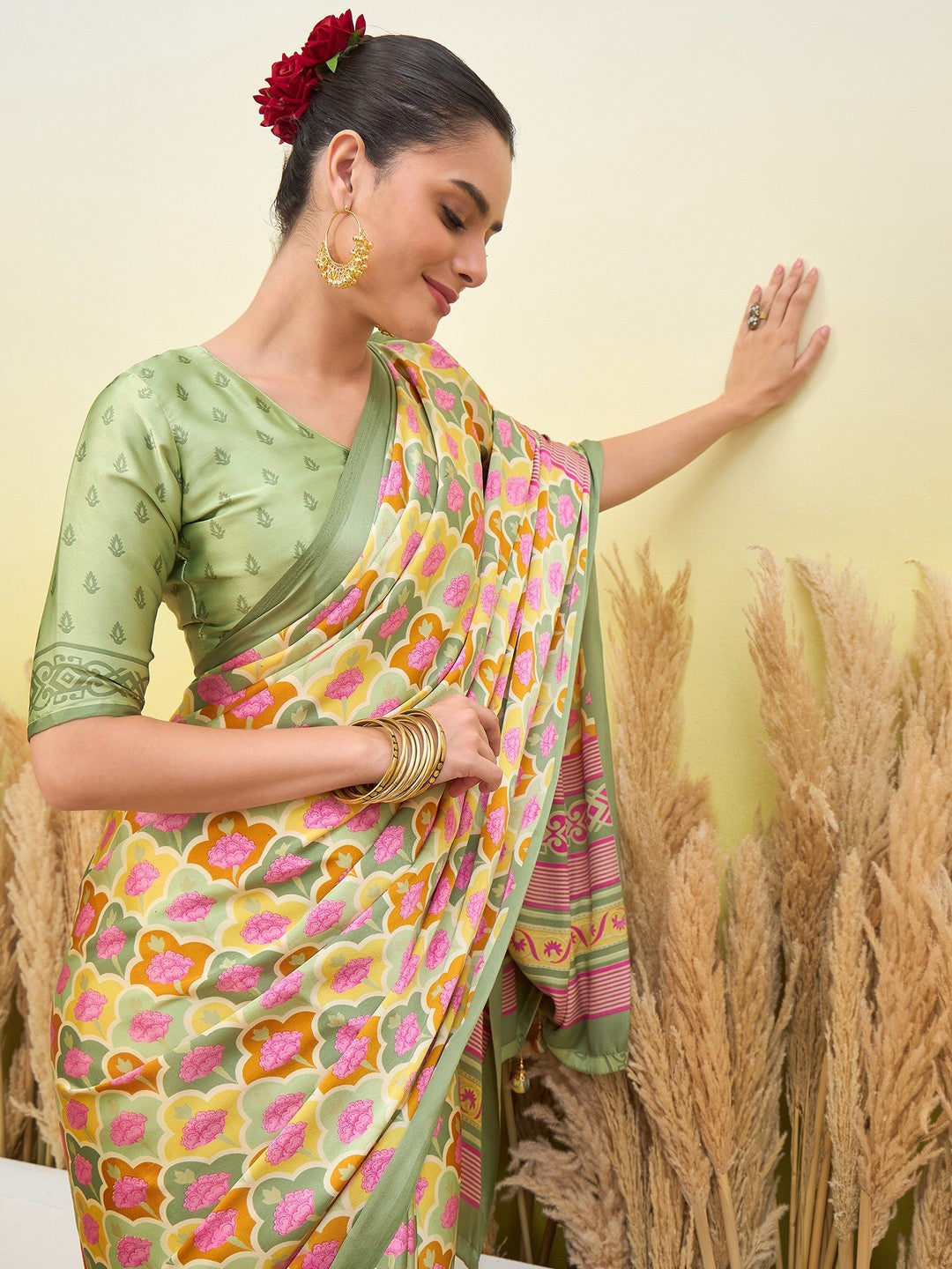 Peachmode Pista Semi Modal Printed Saree - Image 7