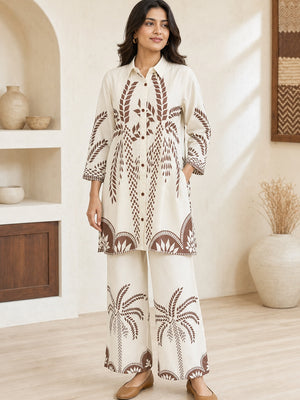 Off White French Crepe Printed Co-ord Set - Image 1