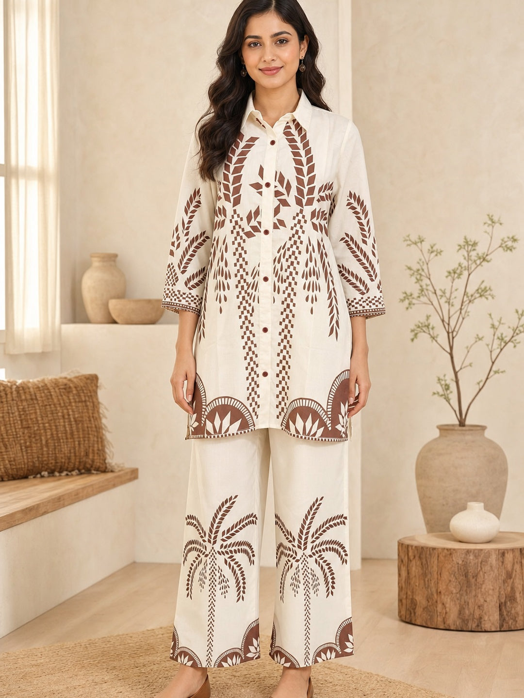 Off White French Crepe Printed Co-ord Set - Image 2