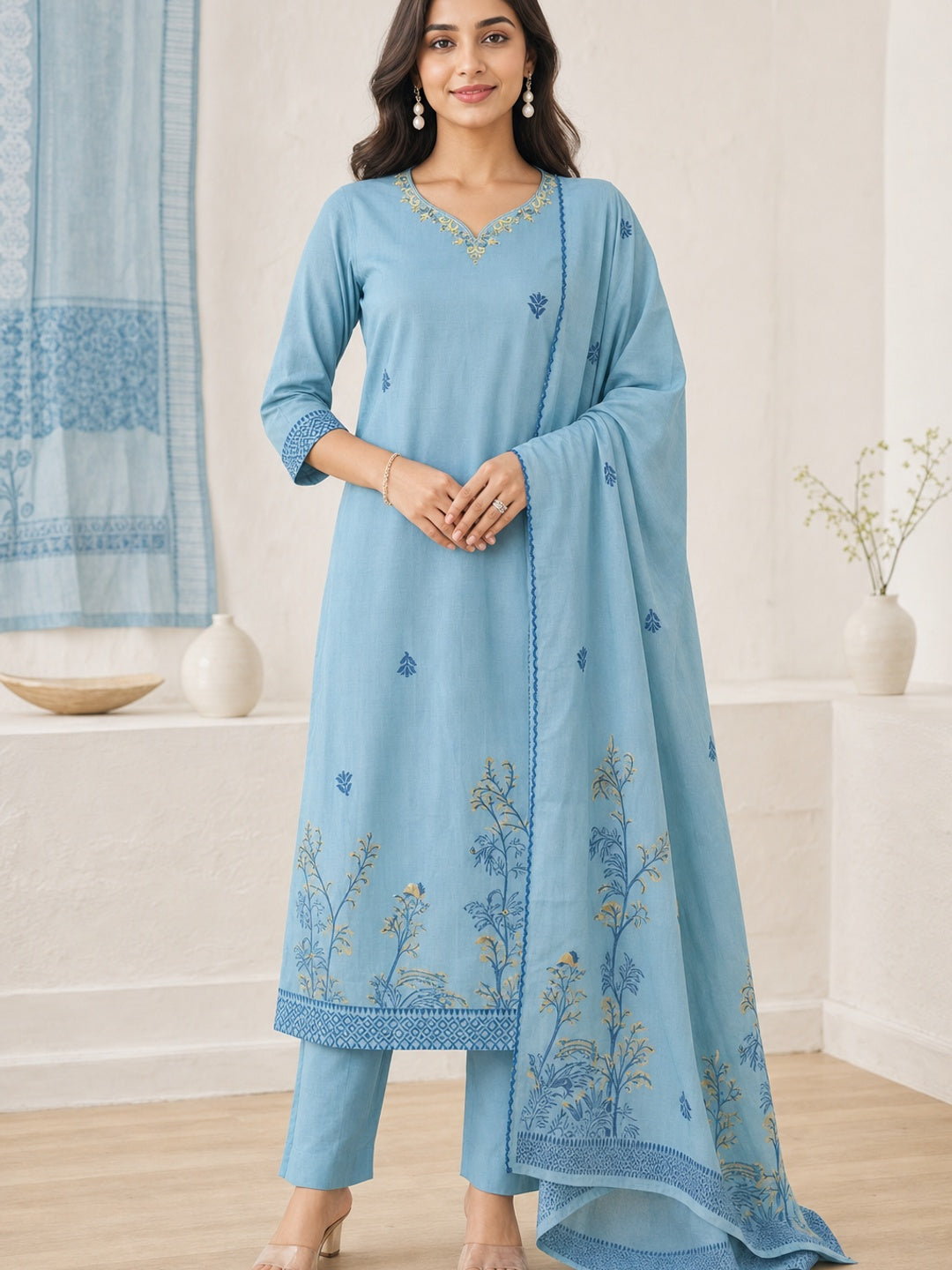 Blue Jamdani Embroidered Salwar Suit Set - Image 2