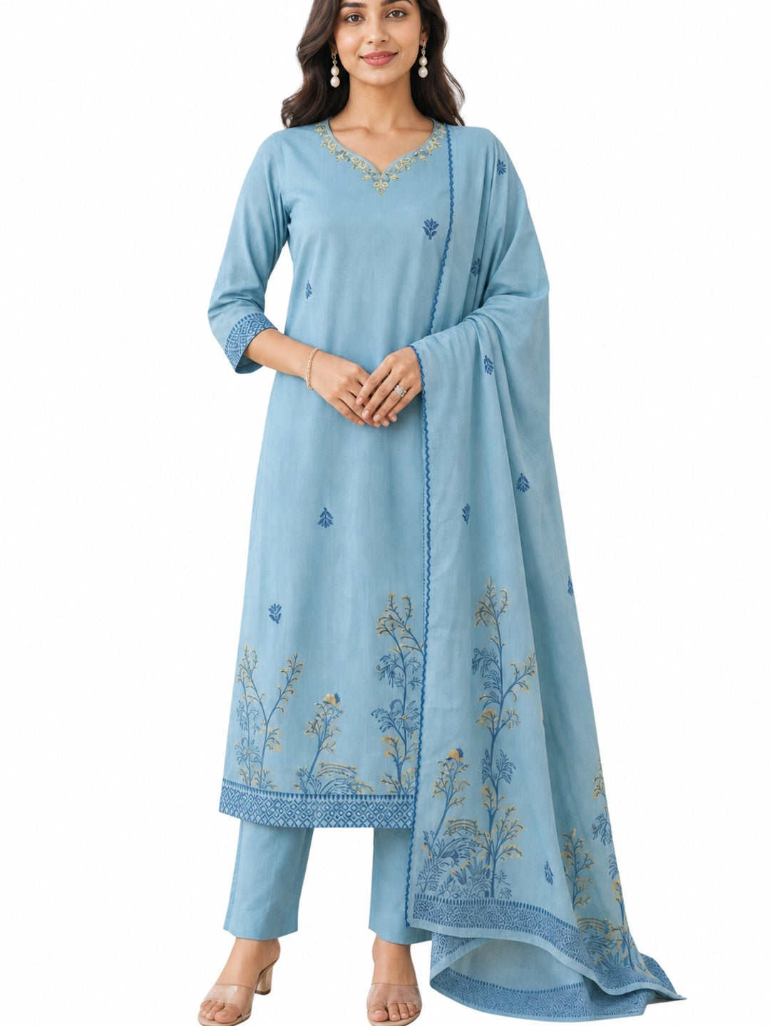 Blue Jamdani Embroidered Salwar Suit Set - Image 4