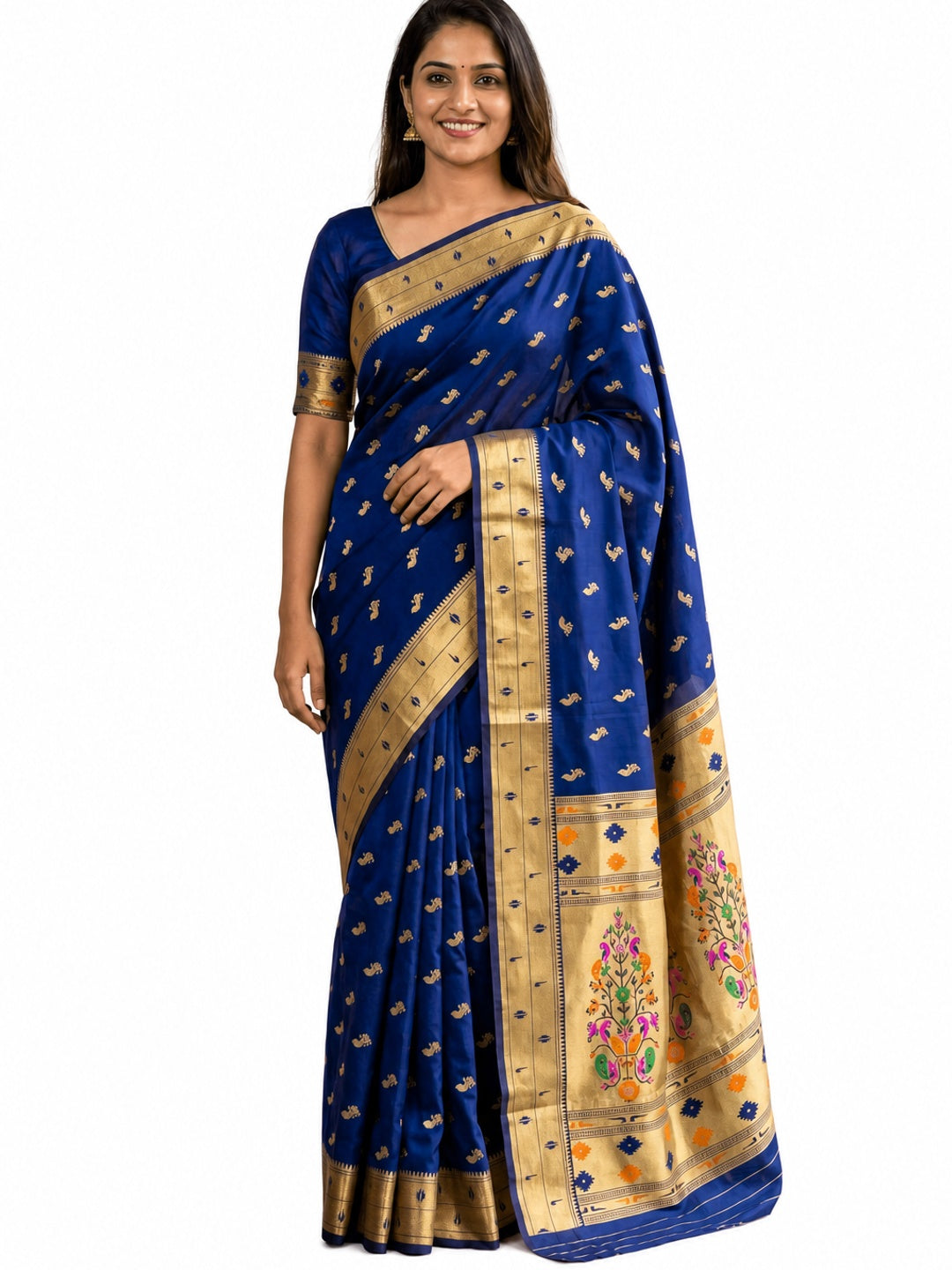 Peachmode Blue Paithani Silk Zari Meenakari Saree - Image 4