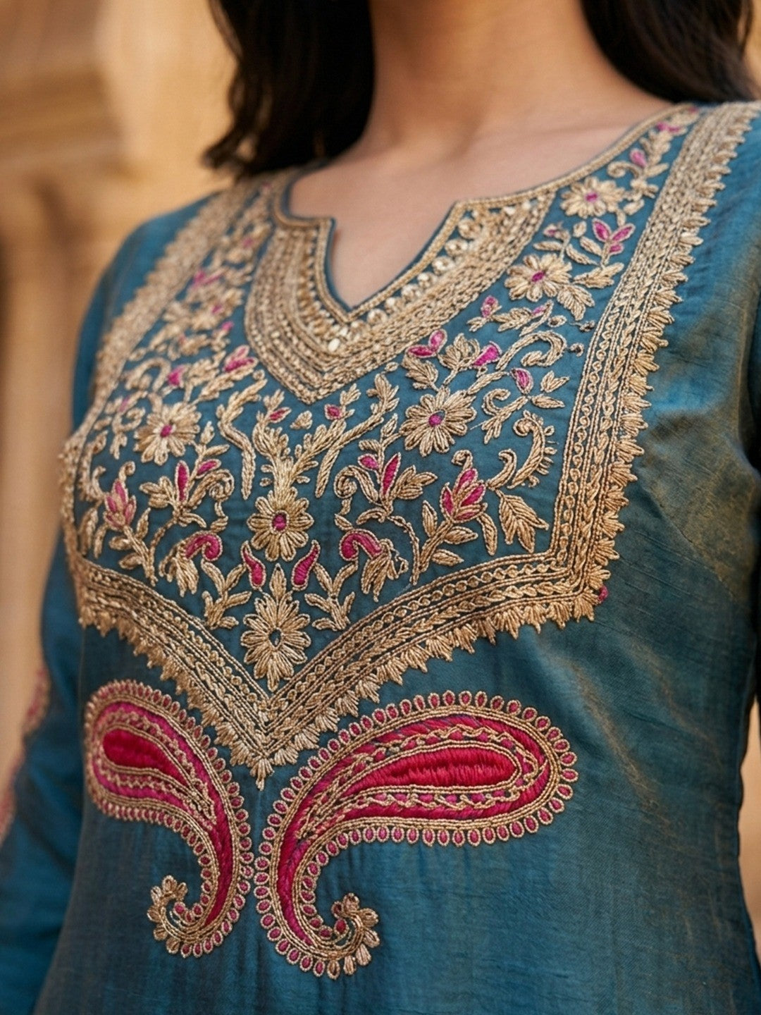 Elegant Blue Viscose Embroidered Kurta with Dhoti Bottom Set - Image 2