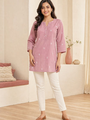 Pink Pure Cotton Embroidered Short Top - Image 1