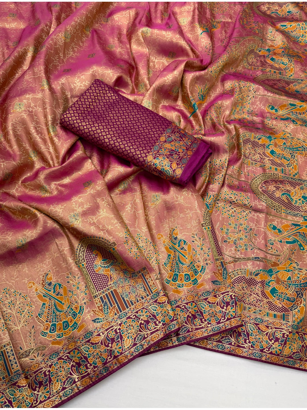 Peachmode Pink Kanjivaram Silk Woven Saree - Image 2