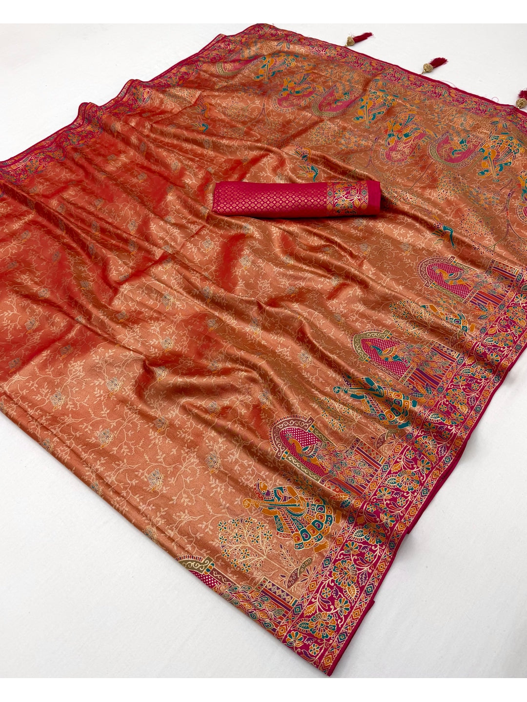Peachmode Rust Kanjivaram Silk Woven Saree - Image 3