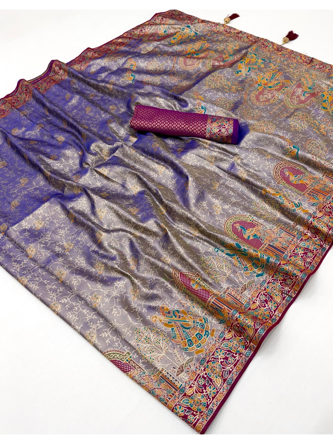 Peachmode Purple Kanjivaram Silk Woven Saree - Image 3