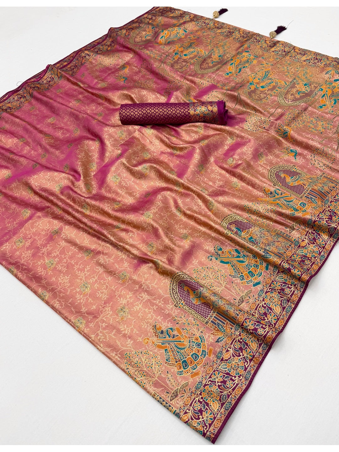 Peachmode Pink Kanjivaram Silk Woven Saree - Image 3