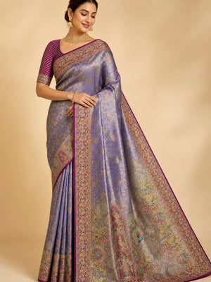 Peachmode Purple Kanjivaram Silk Woven Saree - Image 1