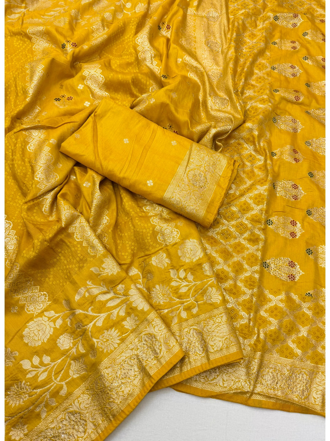 Peachmode Mustard Dola Silk Woven Saree - Image 2