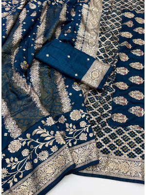 Peachmode Blue Dola Silk Woven Saree - Image 2