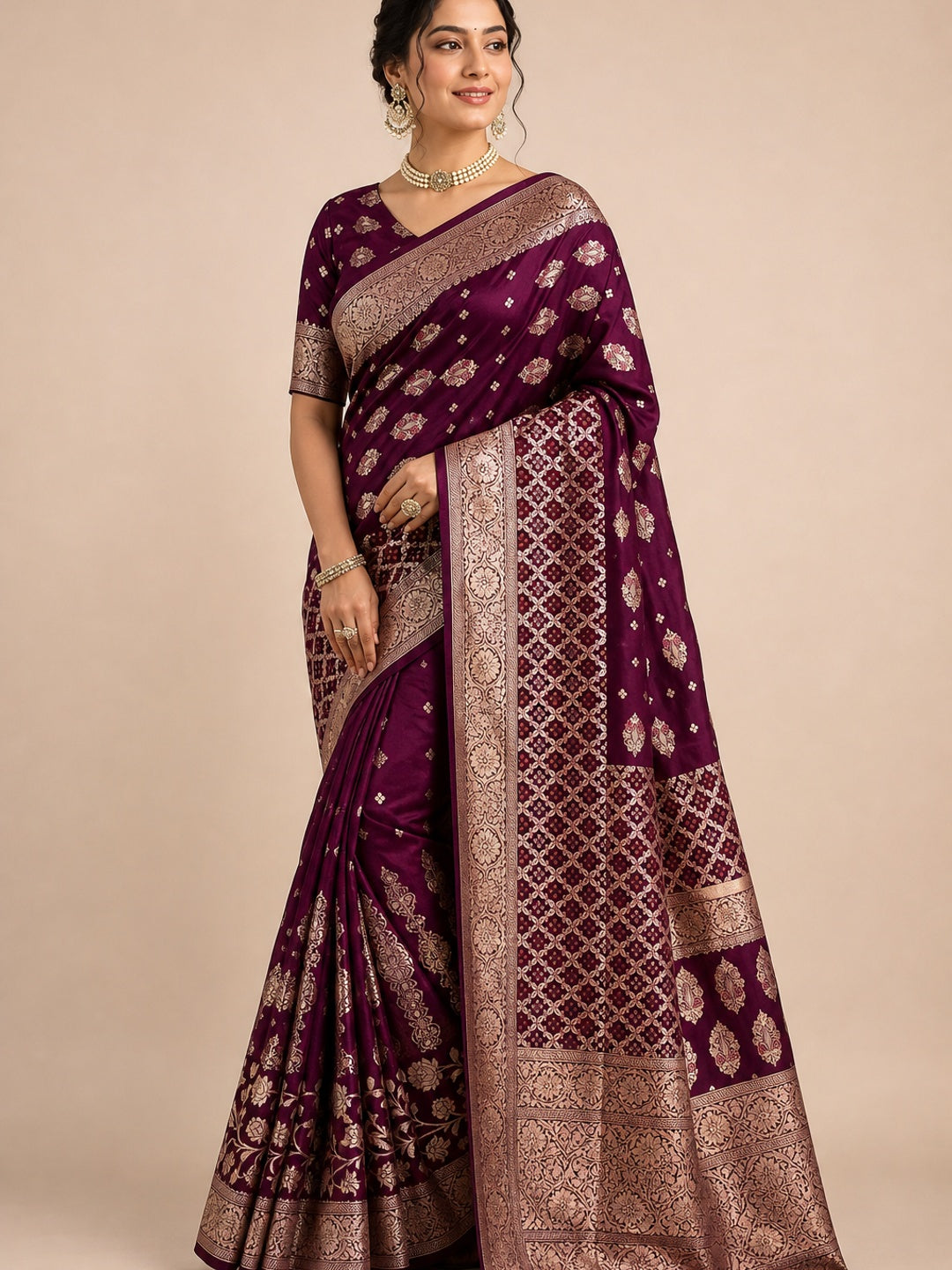 Peachmode Purple Dola Silk Woven Saree - Image 1