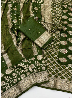 Peachmode Green Dola Silk Woven Saree - Image 2