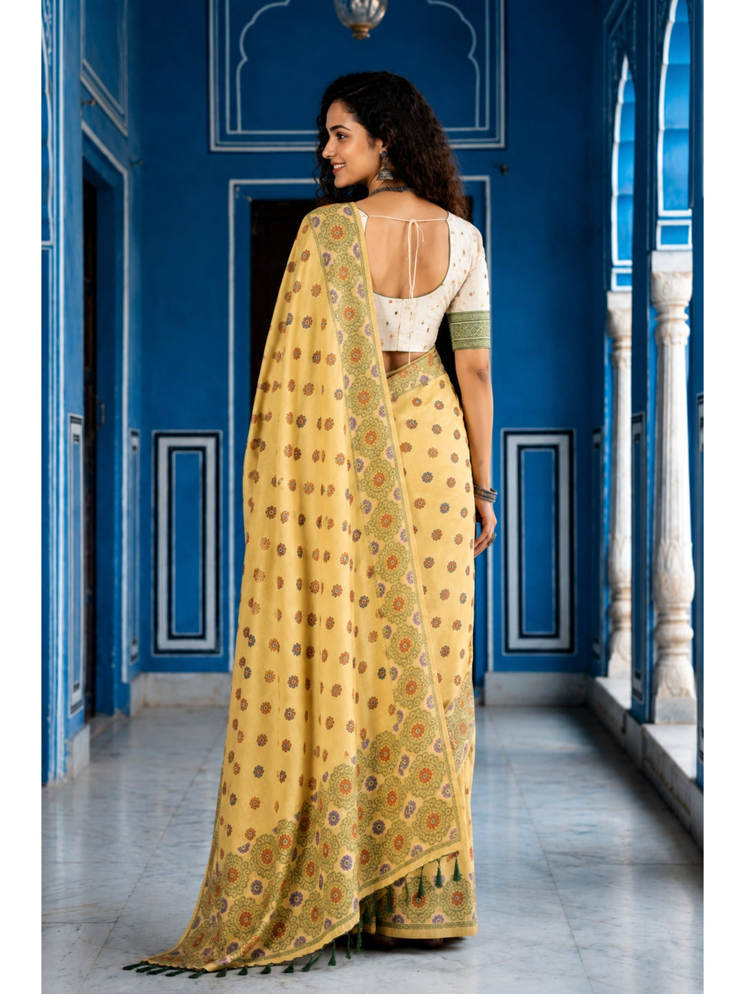Peachmode Mustard Cotton Blend Aananya Saree - Image 4