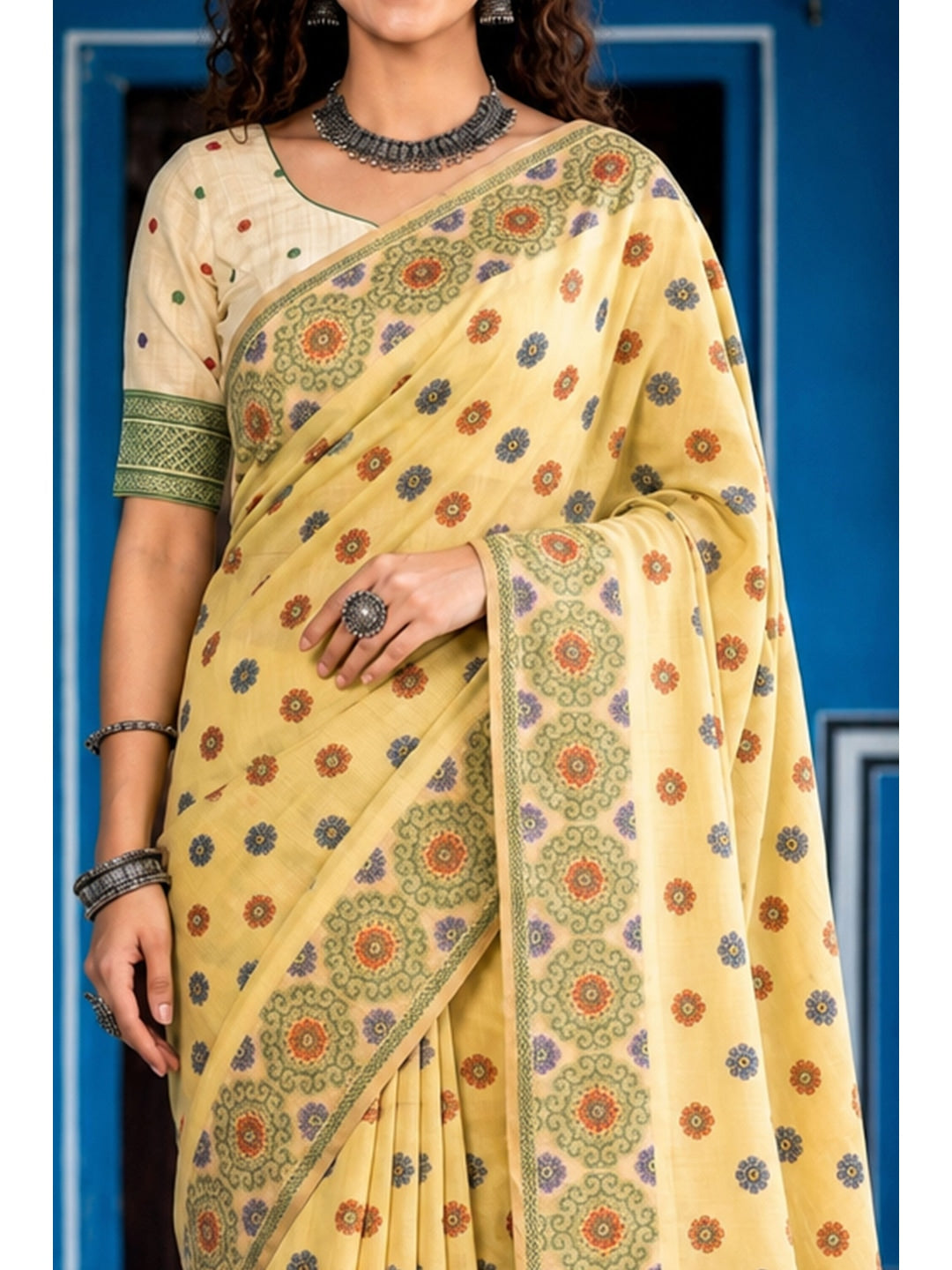 Peachmode Mustard Cotton Blend Aananya Saree - Image 5