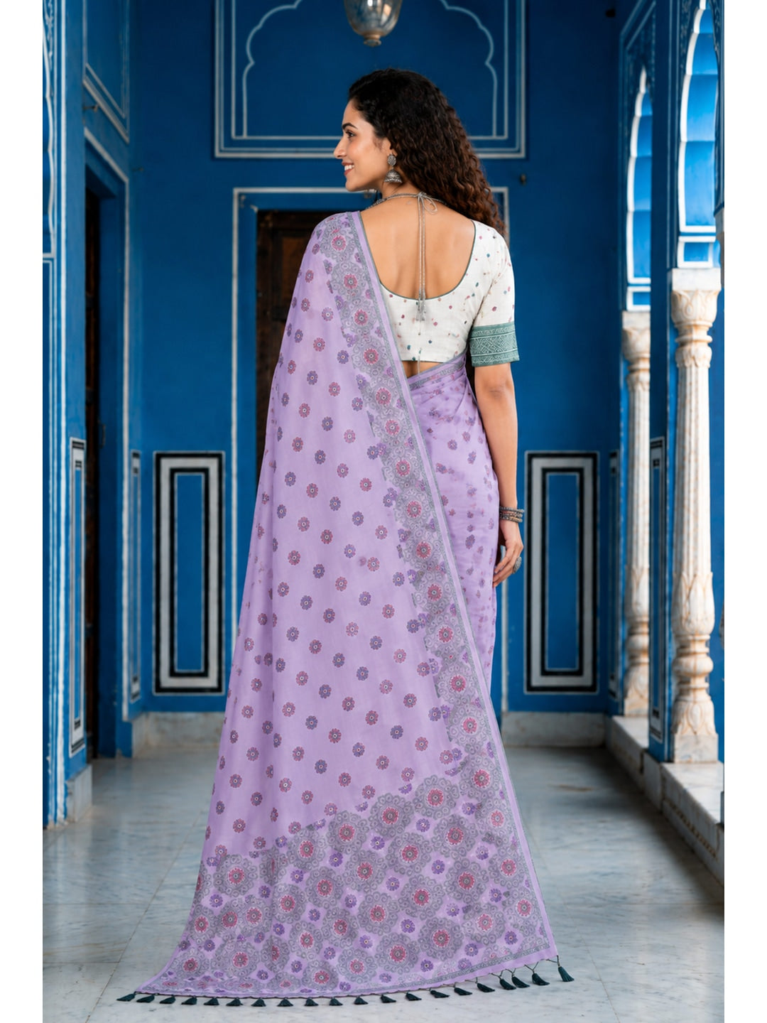 Peachmode Purple Cotton Blend Aananya Saree - Image 4