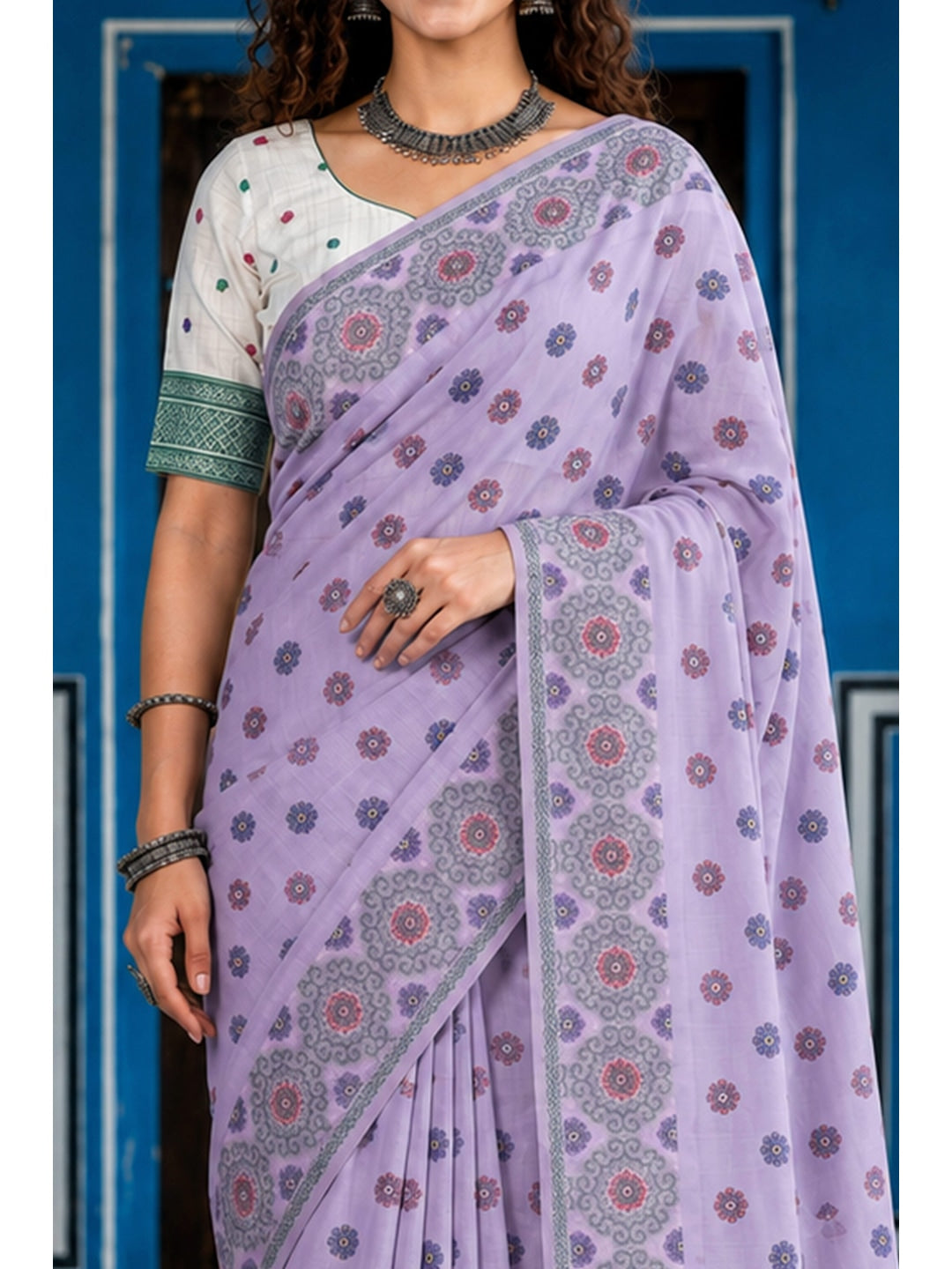 Peachmode Purple Cotton Blend Aananya Saree - Image 5