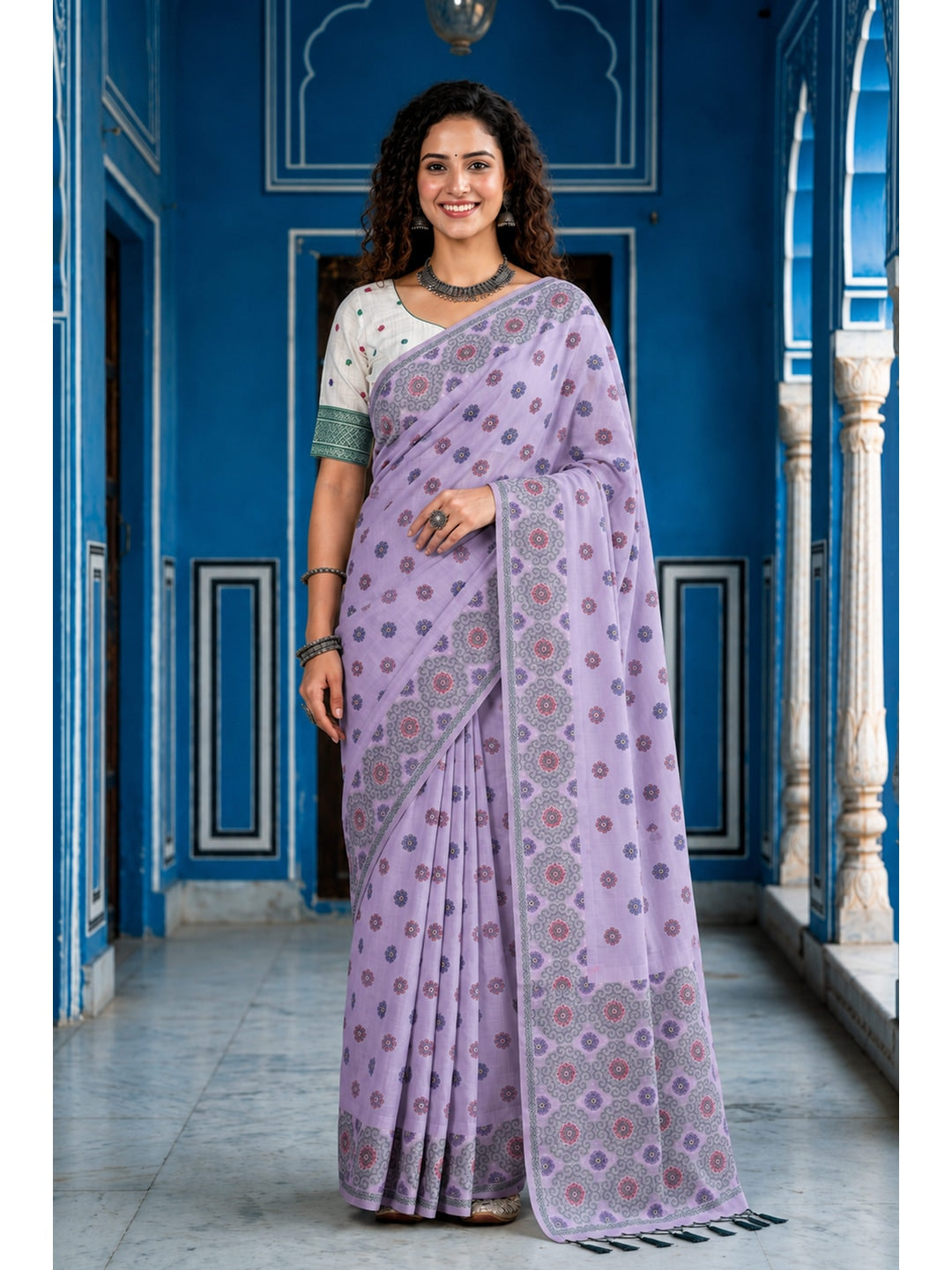 Peachmode Purple Cotton Blend Aananya Saree - Image 1