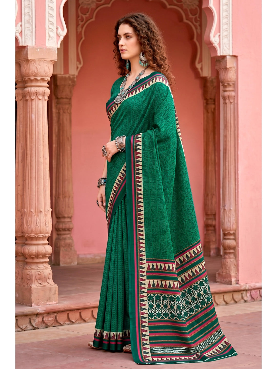 Peachmode Green Cotton Blend Aaradhya Saree - Image 3