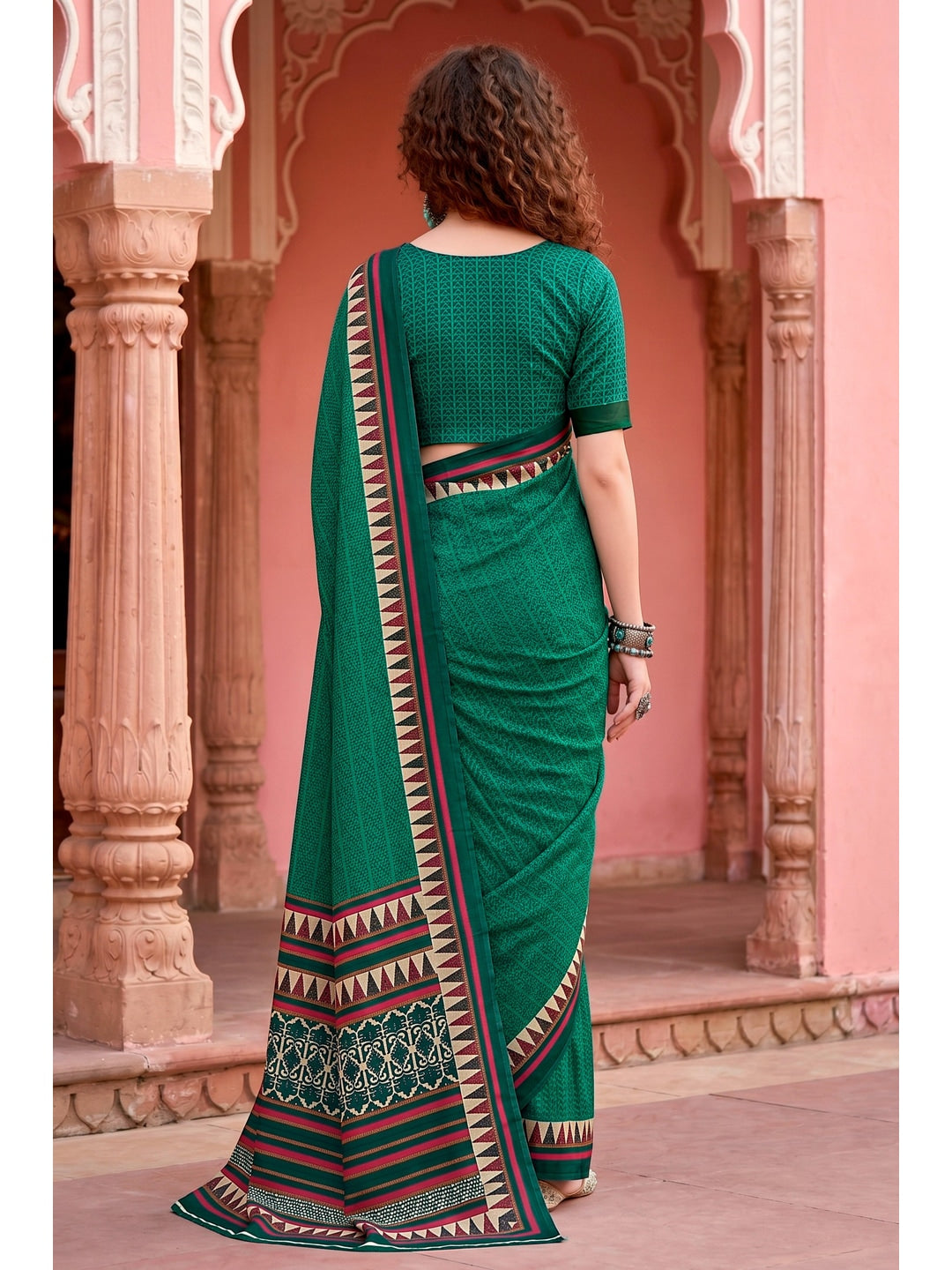 Peachmode Green Cotton Blend Aaradhya Saree - Image 4