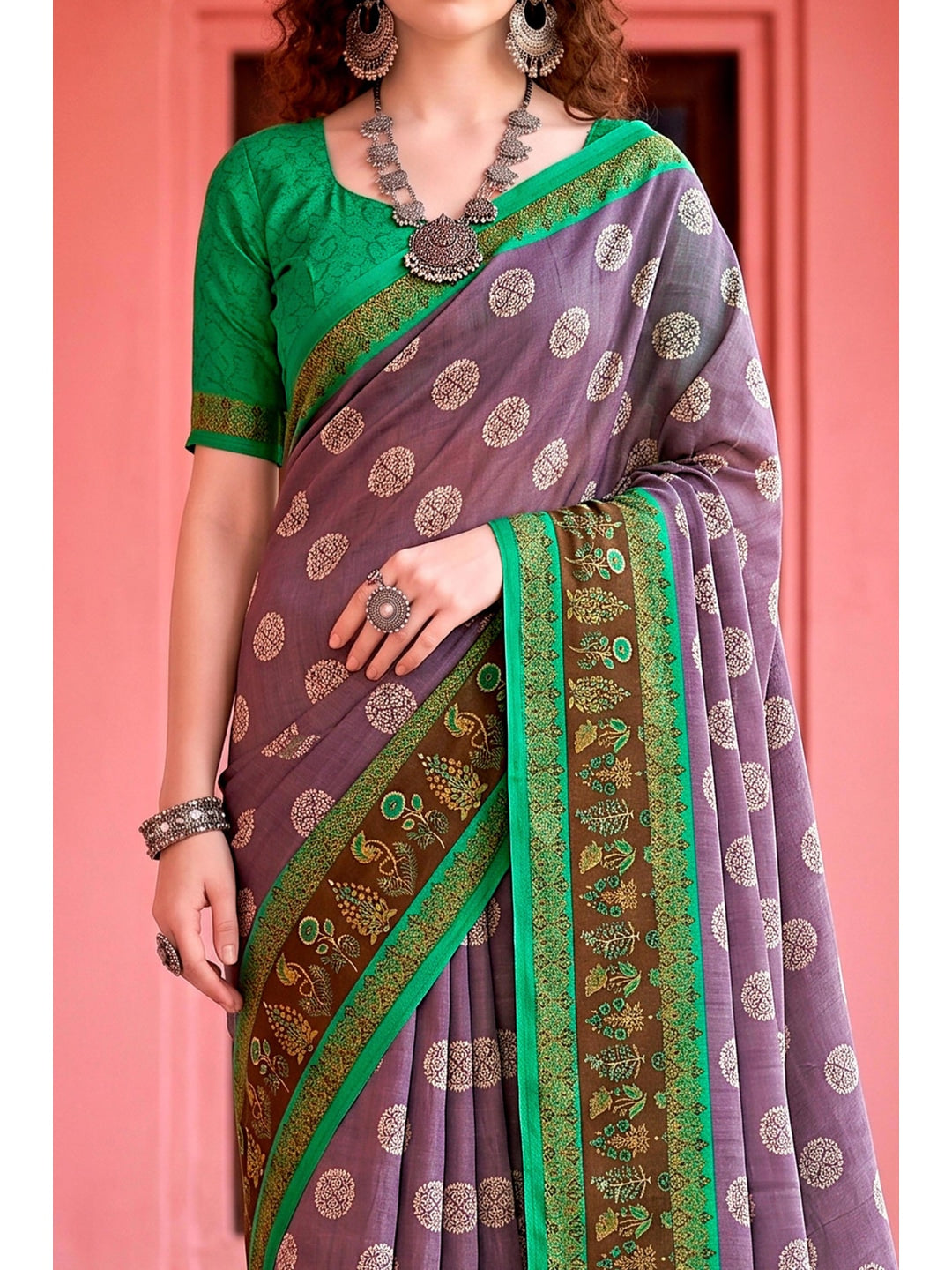 Peachmode Purple Cotton Blend Aaradhya Saree - Image 5