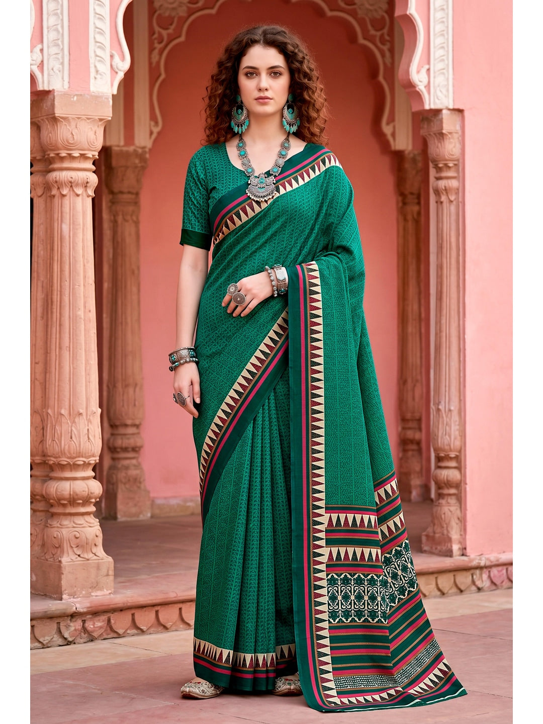 Peachmode Green Cotton Blend Aaradhya Saree - Image 1