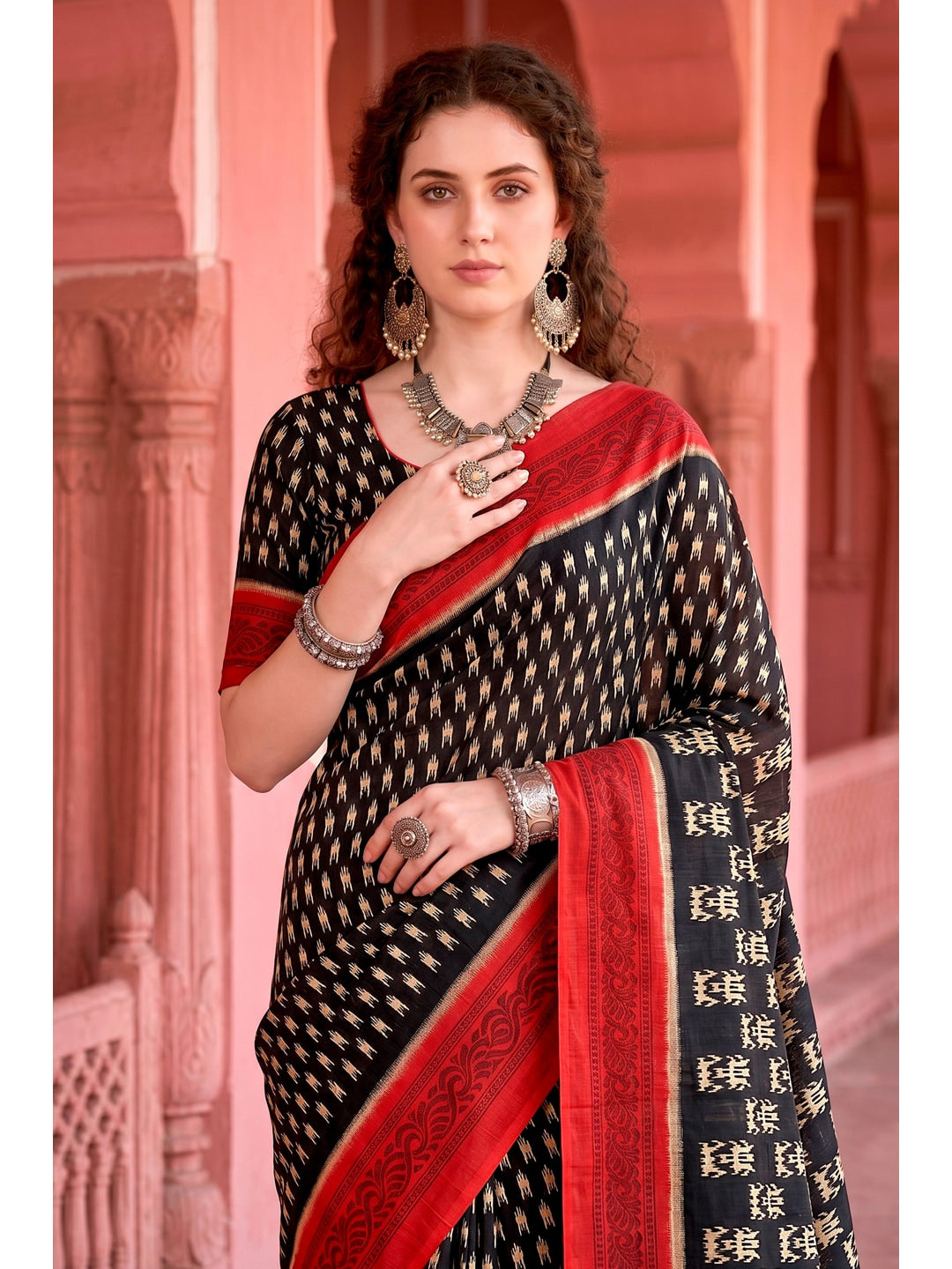 Peachmode Black Cotton Blend Aaradhya Saree - Image 2
