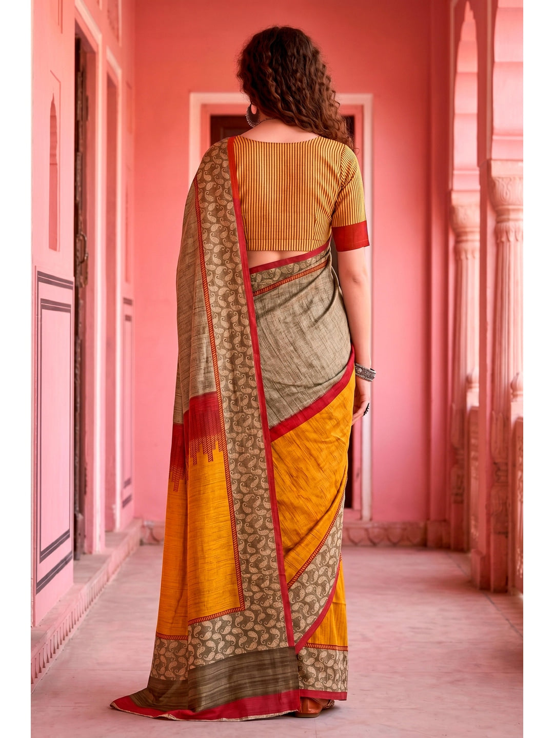 Peachmode Grey Cotton Blend Aaradhya Saree - Image 4