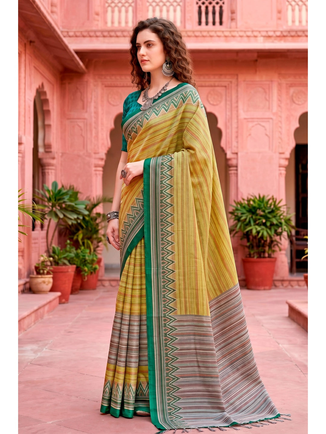 Peachmode Yellow Cotton Blend Aaradhya Saree - Image 3