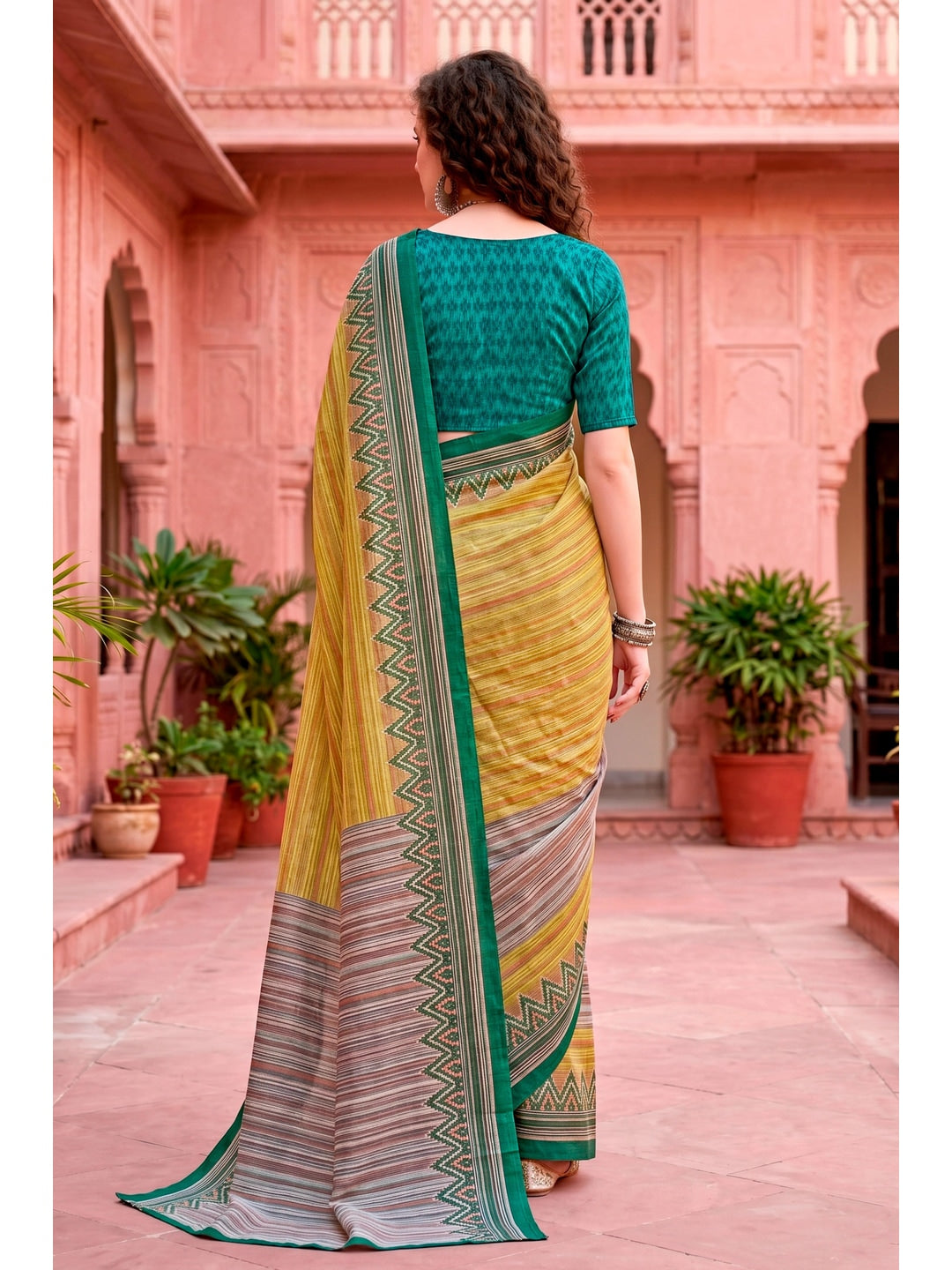 Peachmode Yellow Cotton Blend Aaradhya Saree - Image 4