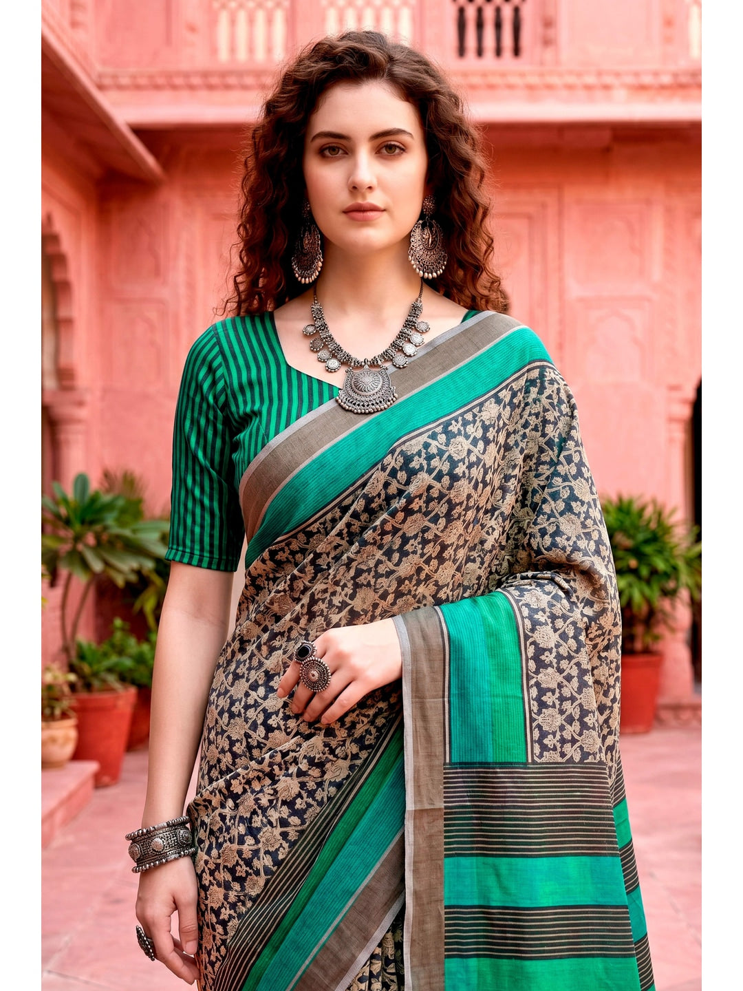 Peachmode Grey Cotton Blend Aaradhya Saree - Image 2