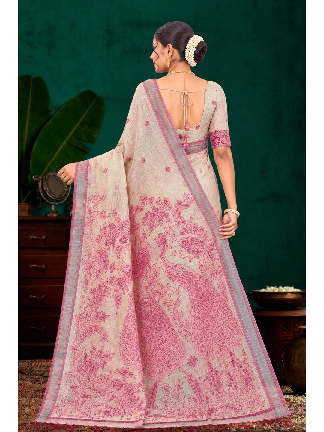 Peachmode Pink Cotton Blend Aarika Cotton Saree - Image 4