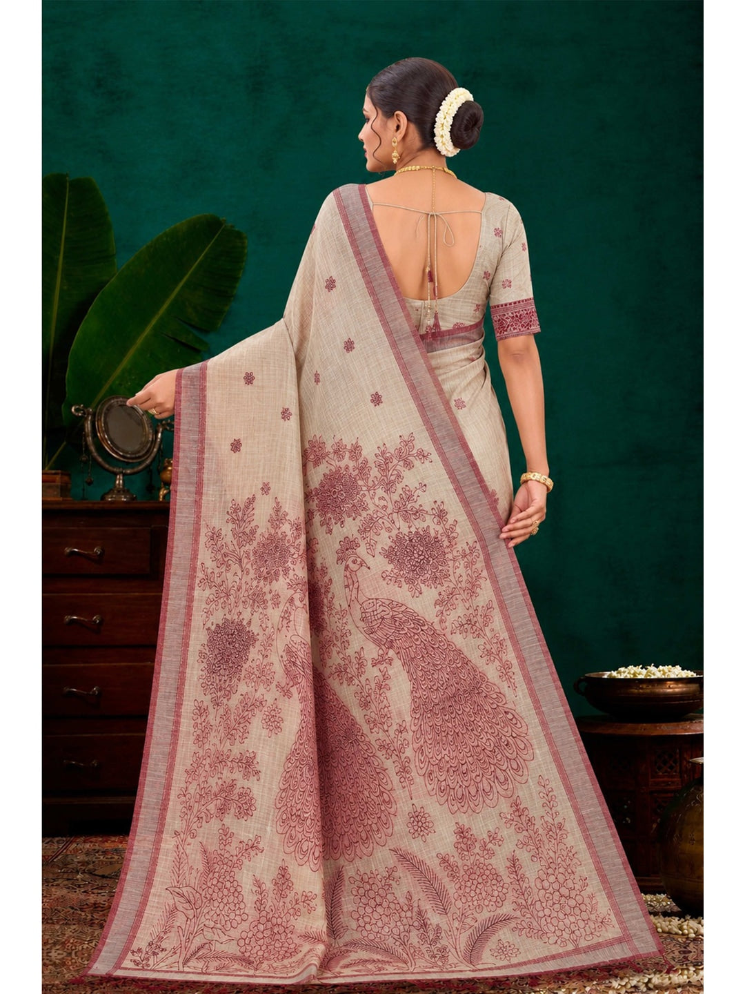 Peachmode Maroon Cotton Blend Aarika Cotton Saree - Image 4