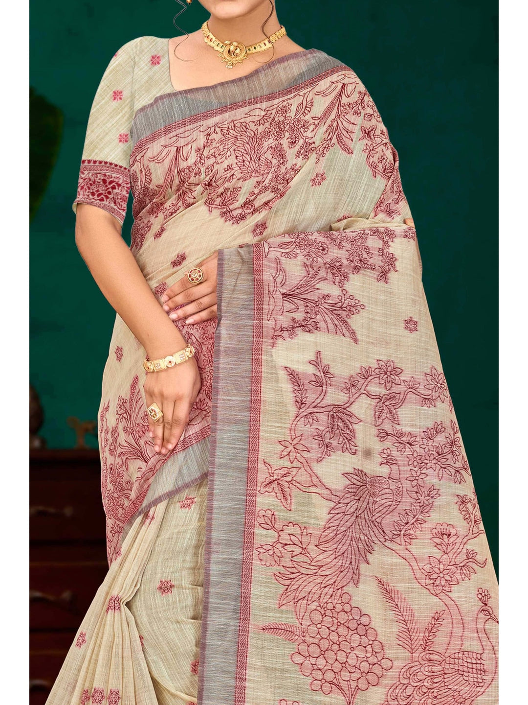 Peachmode Maroon Cotton Blend Aarika Cotton Saree - Image 5