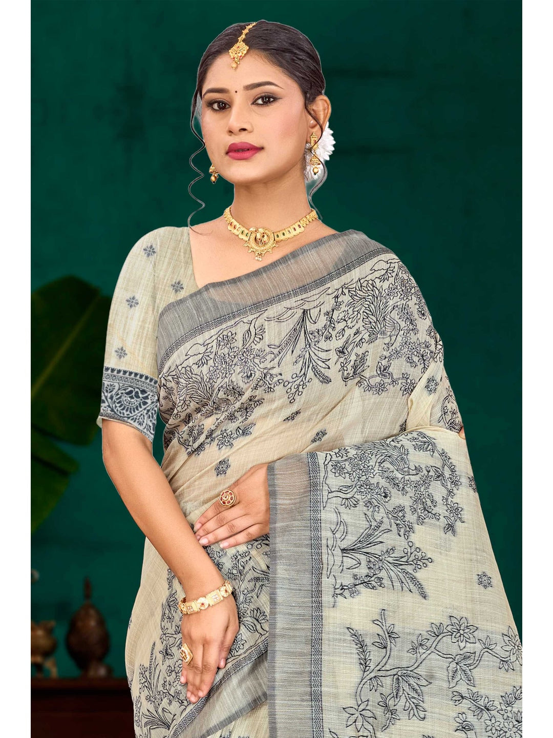 Peachmode Grey Cotton Blend Aarika Cotton Saree - Image 2