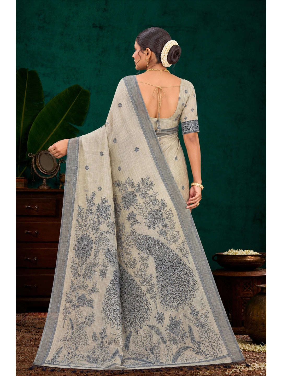 Peachmode Grey Cotton Blend Aarika Cotton Saree - Image 4