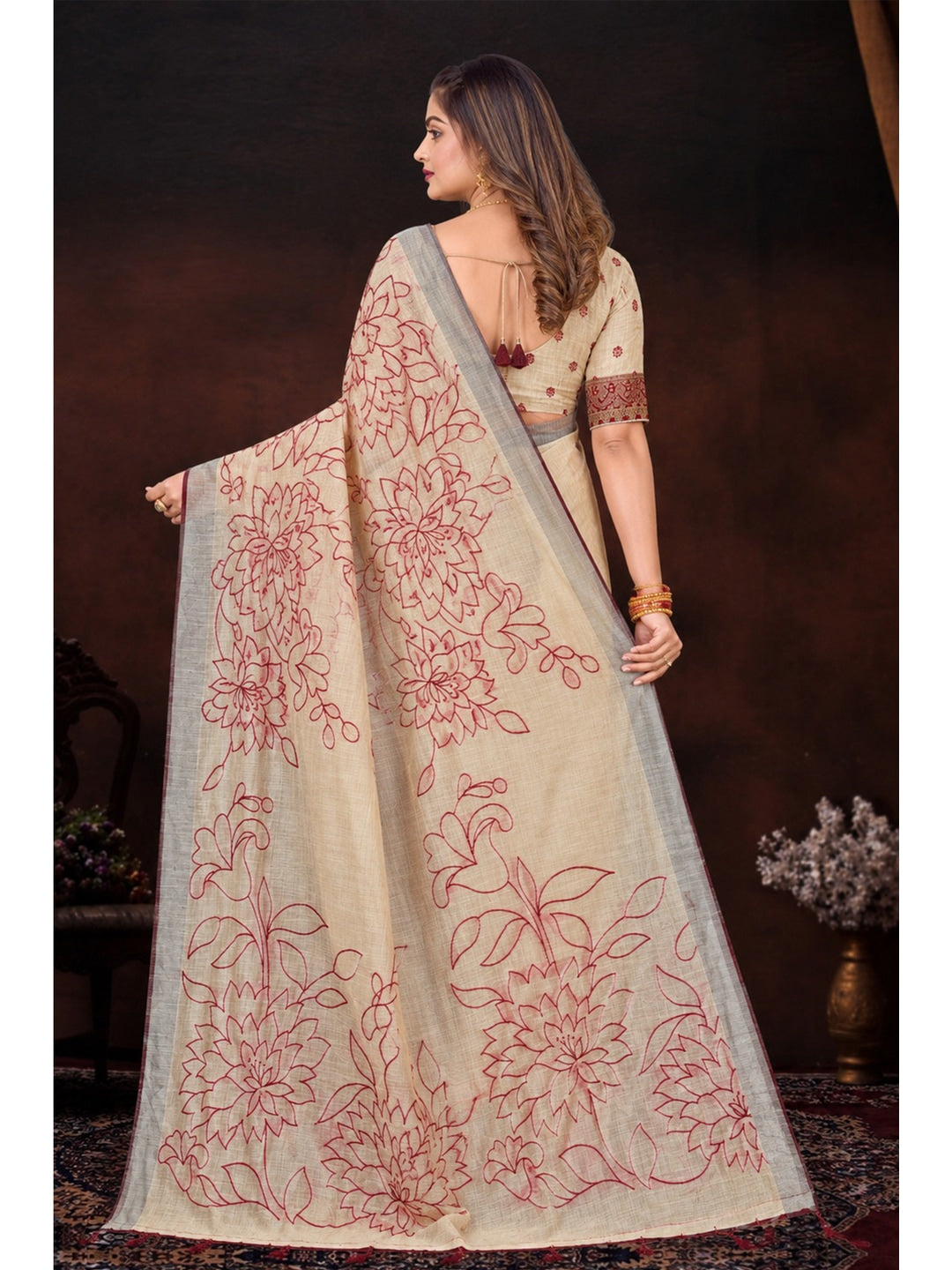 Peachmode Maroon Cotton Blend Aarika Cotton Saree - Image 4